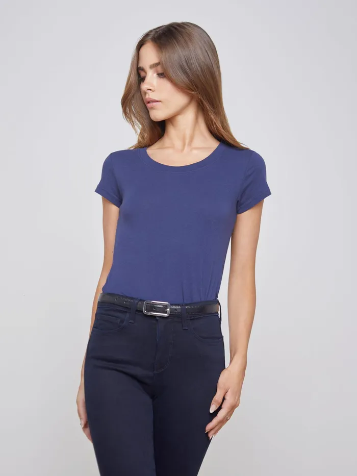 Women L039Agence Tees Cory Cotton Scoopneck Tee Navy