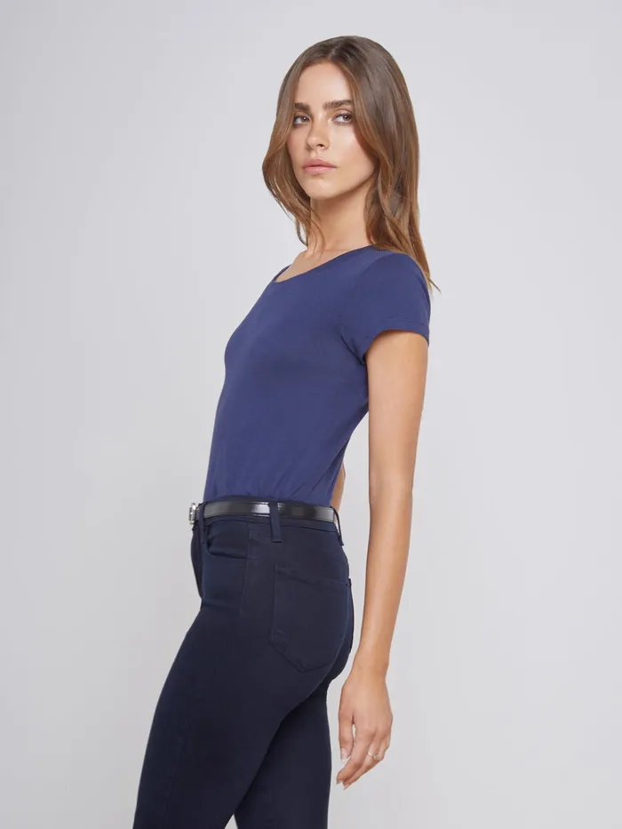 Women L039Agence Tees Cory Cotton Scoopneck Tee Navy