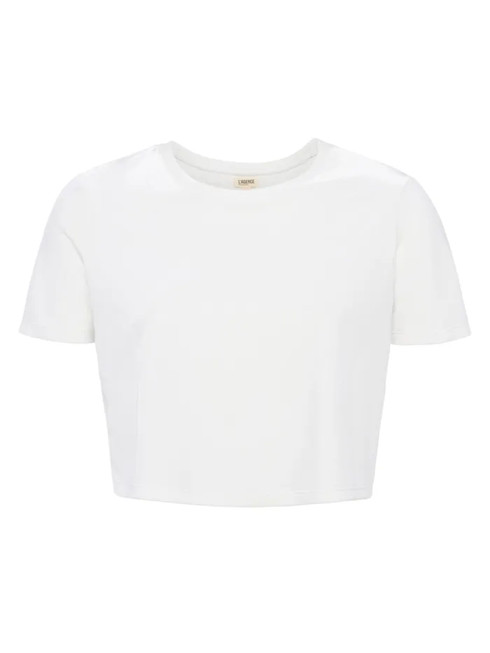 Women L039Agence Tees Donna Cropped Velvet Tee Ivory Women L039Agence Tees Donna Cropped Velvet Tee Ivory
