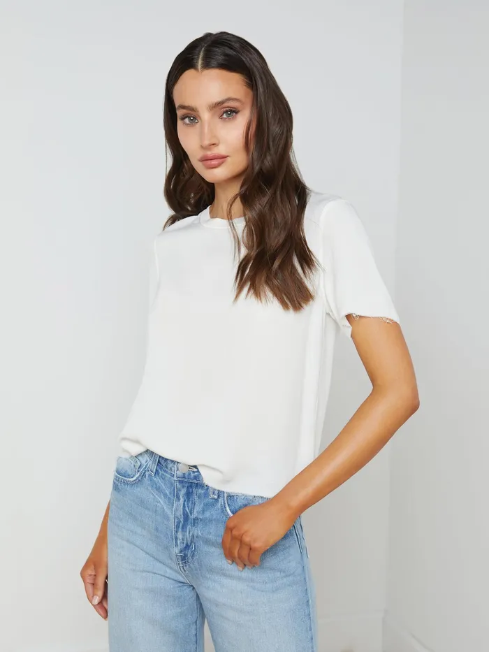 Women L039Agence Tees Suzette Silk RawHem Tee White