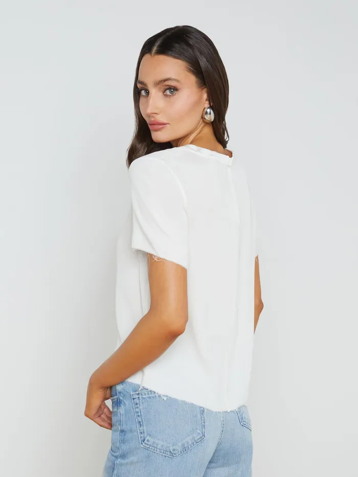Women L039Agence Tees Suzette Silk RawHem Tee White Women L039Agence Tees Suzette Silk RawHem Tee White