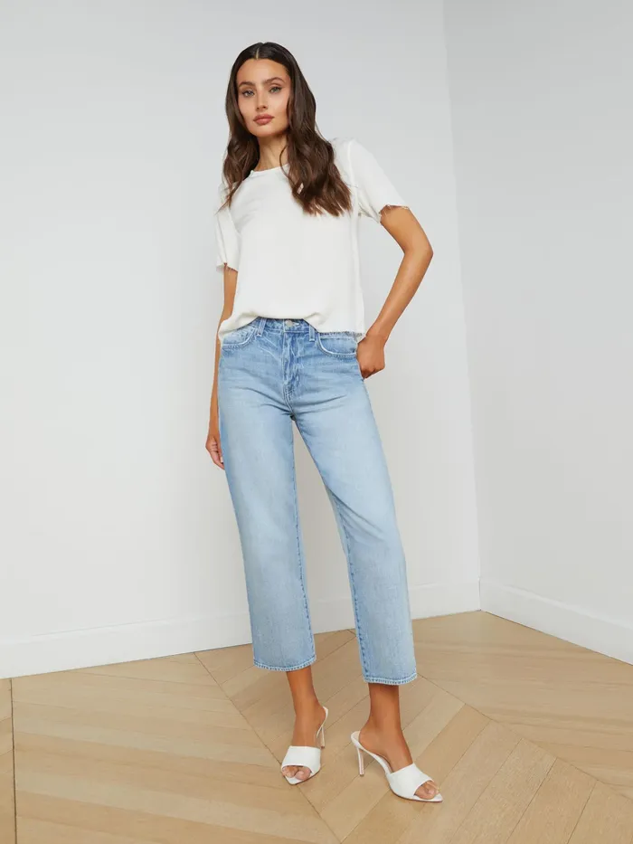 Women L039Agence Tees Suzette Silk RawHem Tee White Women L039Agence Tees Suzette Silk RawHem Tee White