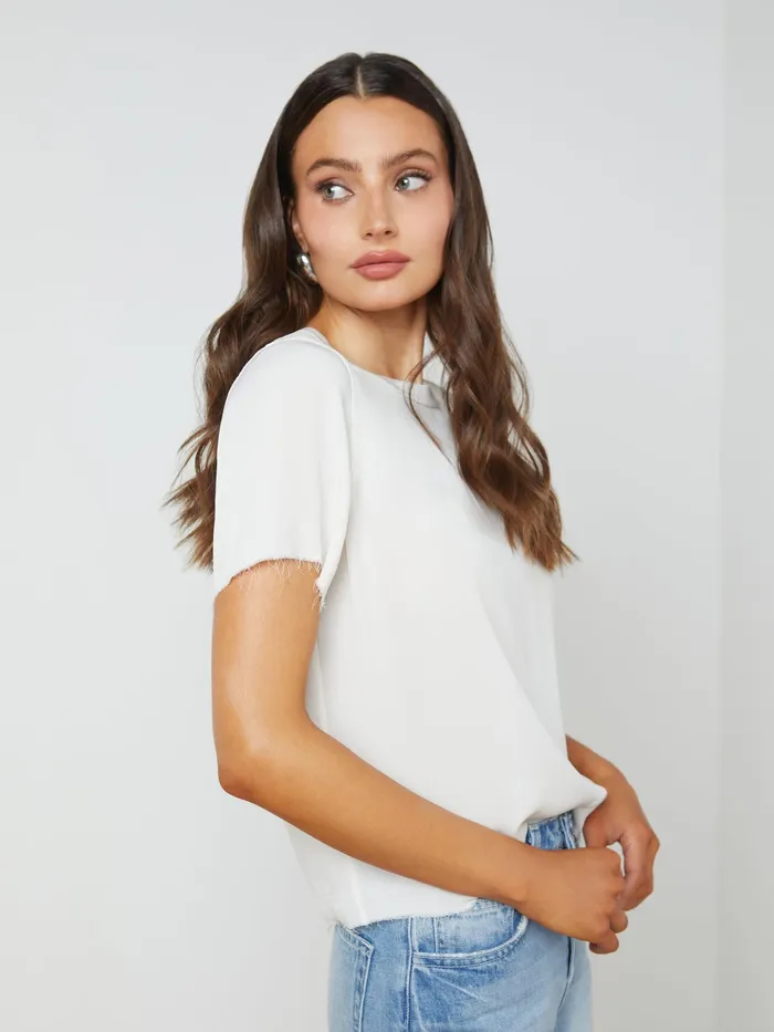 Women L039Agence Tees Suzette Silk RawHem Tee White Women L039Agence Tees Suzette Silk RawHem Tee White