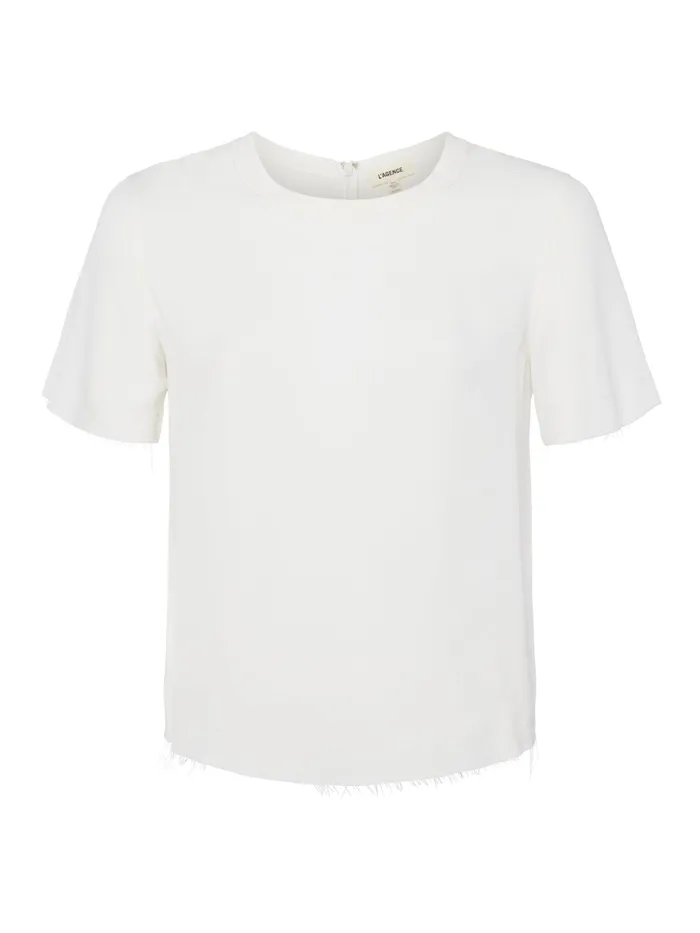 Women L039Agence Tees Suzette Silk RawHem Tee White Women L039Agence Tees Suzette Silk RawHem Tee White