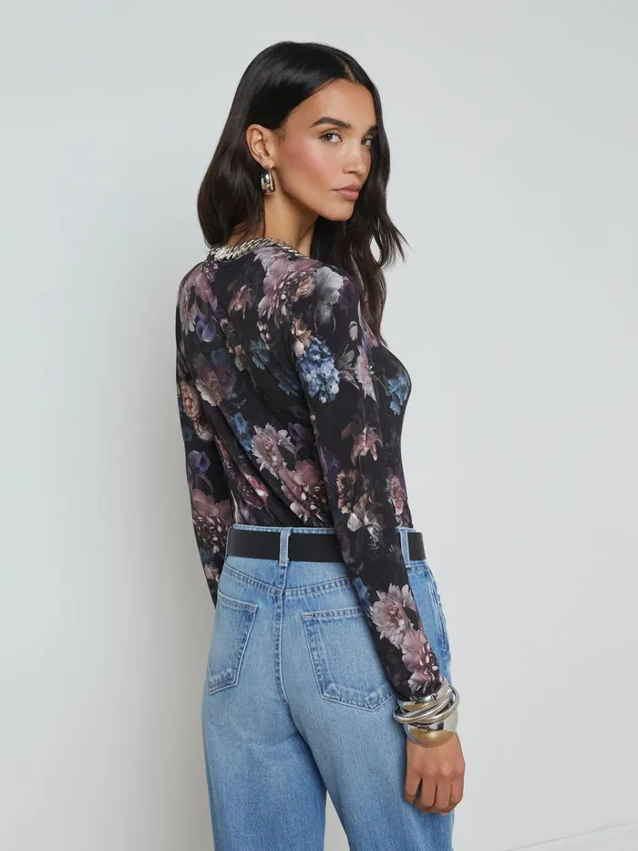 Women L039Agence Tees Tess Long Sleeve Tee Black Multi Vintage Oil Flower Women L039Agence Tees Tess Long Sleeve Tee Black Multi Vintage Oil Flower