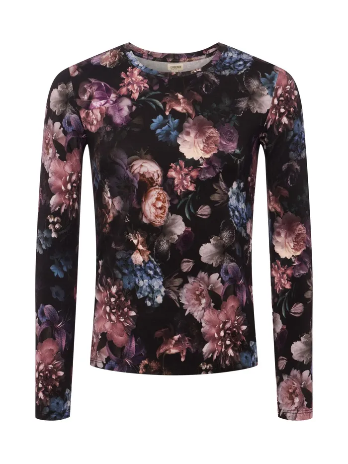 Women L039Agence Tees Tess Long Sleeve Tee Black Multi Vintage Oil Flower Women L039Agence Tees Tess Long Sleeve Tee Black Multi Vintage Oil Flower