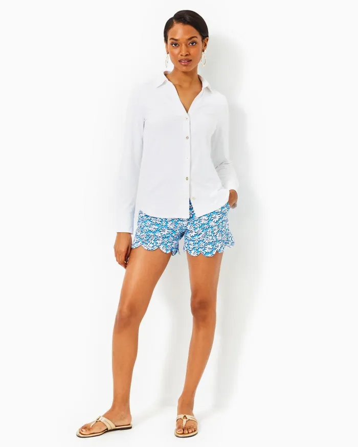 Women Lilly Pulitzer Bottoms 5034 Buttercup Mid Rise Short Roxie Pink Wave N Sea