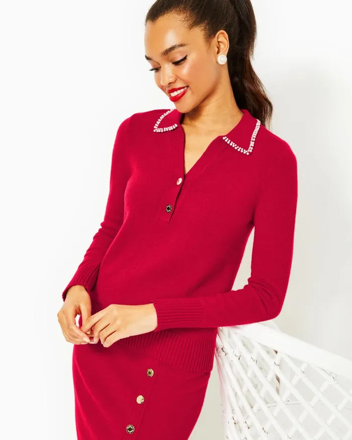 Women Lilly Pulitzer Matching Sets Lizona Sweater and Sweater Skirt Set Poinsettia Red Women Lilly Pulitzer Matching Sets Lizona Sweater and Sweater Skirt Set Poinsettia Red