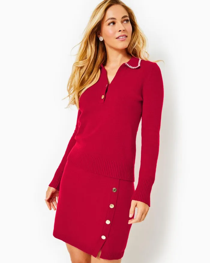 Women Lilly Pulitzer Matching Sets Lizona Sweater and Sweater Skirt Set Poinsettia Red Women Lilly Pulitzer Matching Sets Lizona Sweater and Sweater Skirt Set Poinsettia Red