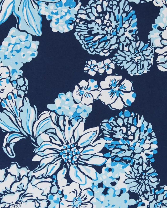 Women Lilly Pulitzer Tops Iona Sleeveless Top Low Tide Navy Bouquet All Day Engineered Woven Top