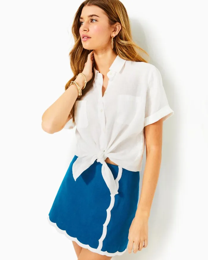 Women Lilly Pulitzer Tops Lynnie Button Down Linen Top Resort White Women Lilly Pulitzer Tops Lynnie Button Down Linen Top Resort White