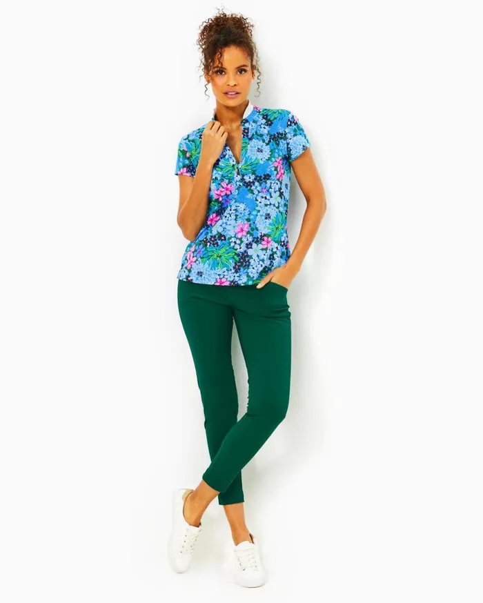 Women Lilly Pulitzer Tops UPF 50 Luxletic Frida Polo Bon Bon Blue