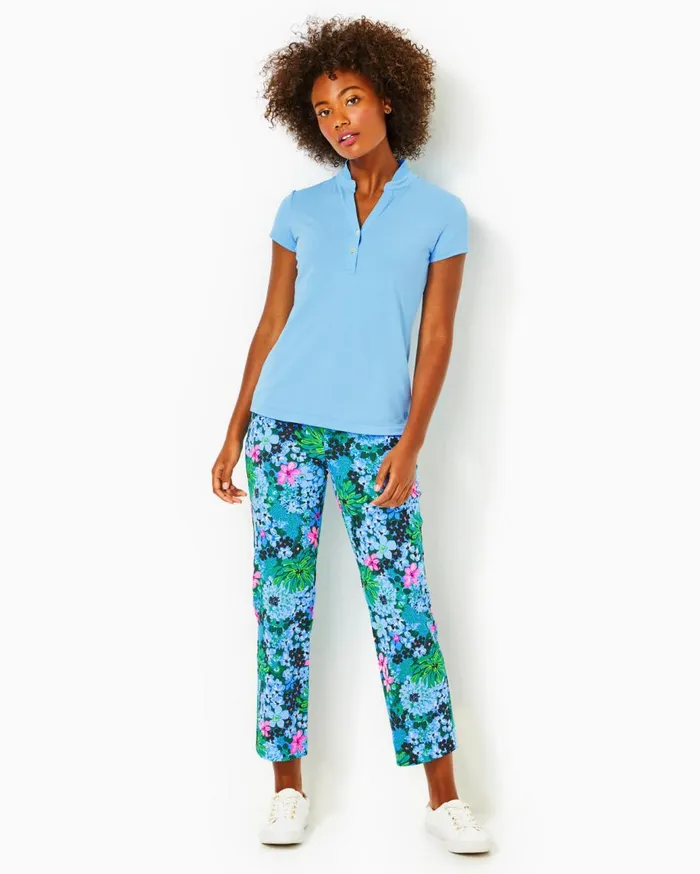 Women Lilly Pulitzer Tops UPF 50 Luxletic Frida Polo Bon Bon Blue