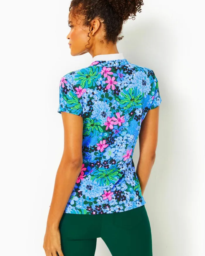 Women Lilly Pulitzer Tops UPF 50 Luxletic Frida Polo Bon Bon Blue