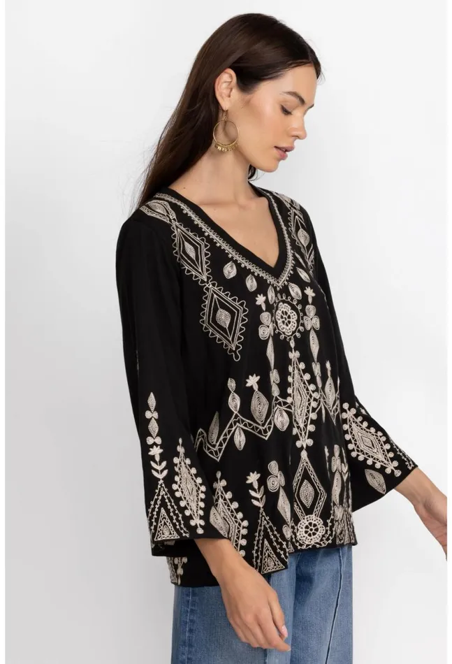 Women Liona VNeck Kimono Sleeve Tee Black Johnny Was Tops