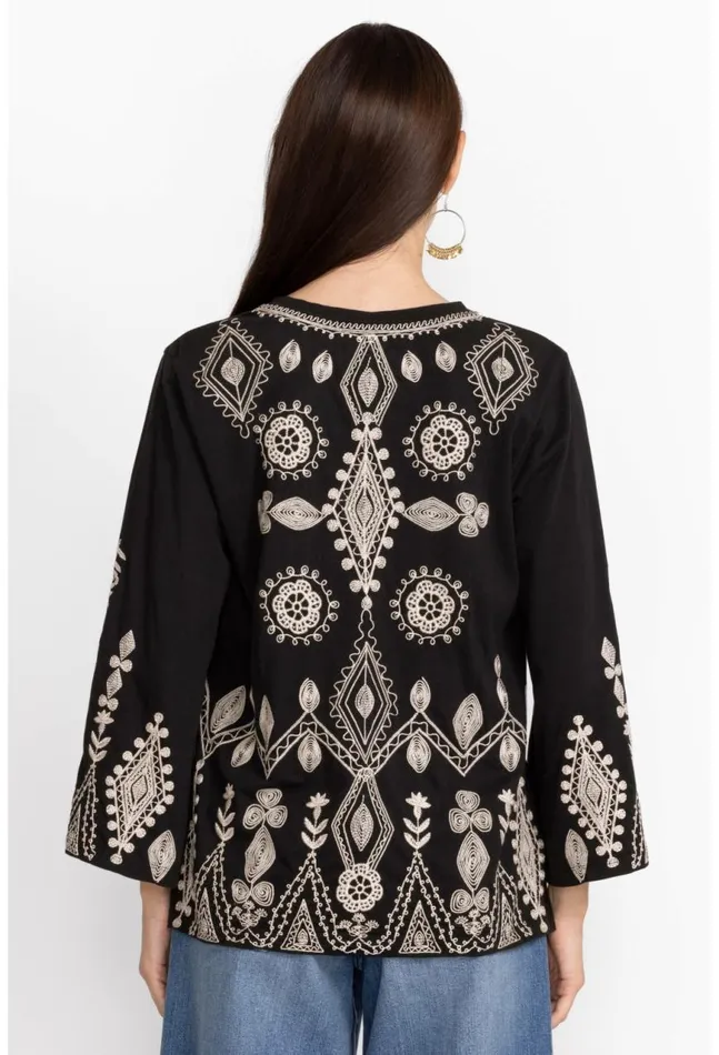 Women Liona VNeck Kimono Sleeve Tee Black Johnny Was Tops