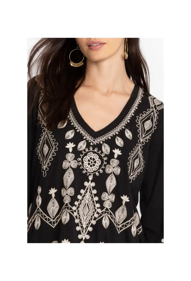 Women Liona VNeck Kimono Sleeve Tee Black Johnny Was Tops