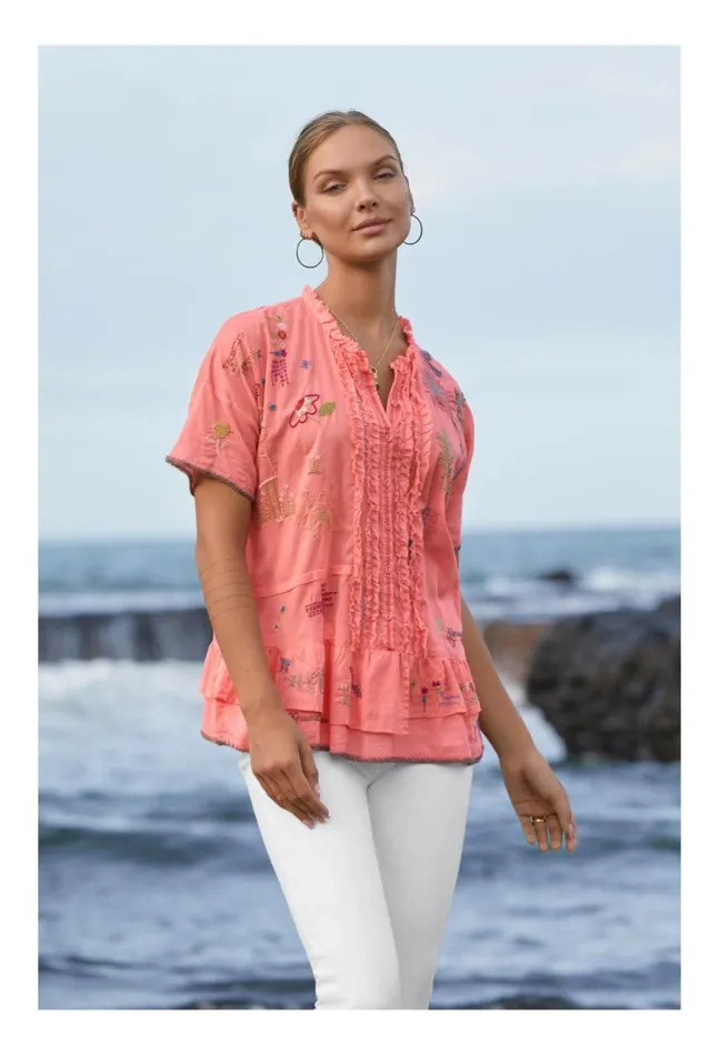 Women Mayeda Blouse Shell Pink Johnny Was Tops