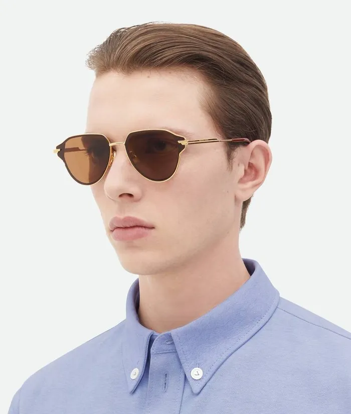 WomenMen Bottega Veneta Sunglasses Glaze Metal Aviator Sunglasses Gold Brown