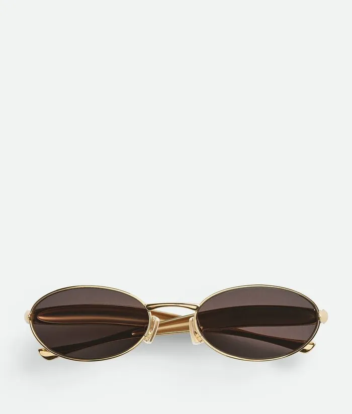 WomenMen Bottega Veneta Sunglasses Sardine Oval Sunglasses Goldgoldgrey