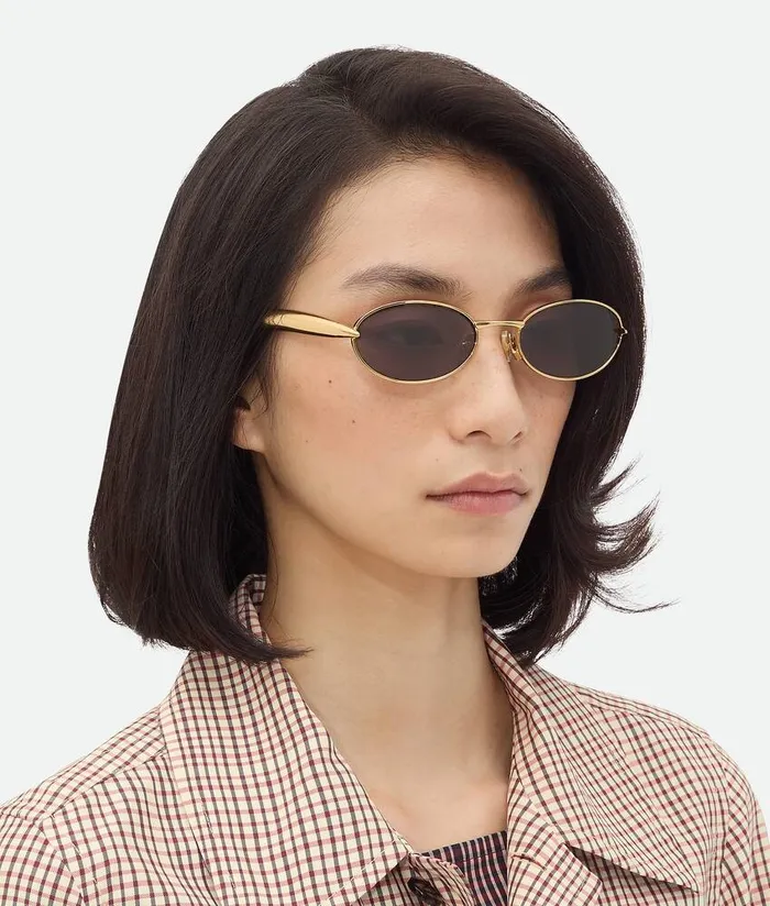 WomenMen Bottega Veneta Sunglasses Sardine Oval Sunglasses Goldgoldgrey