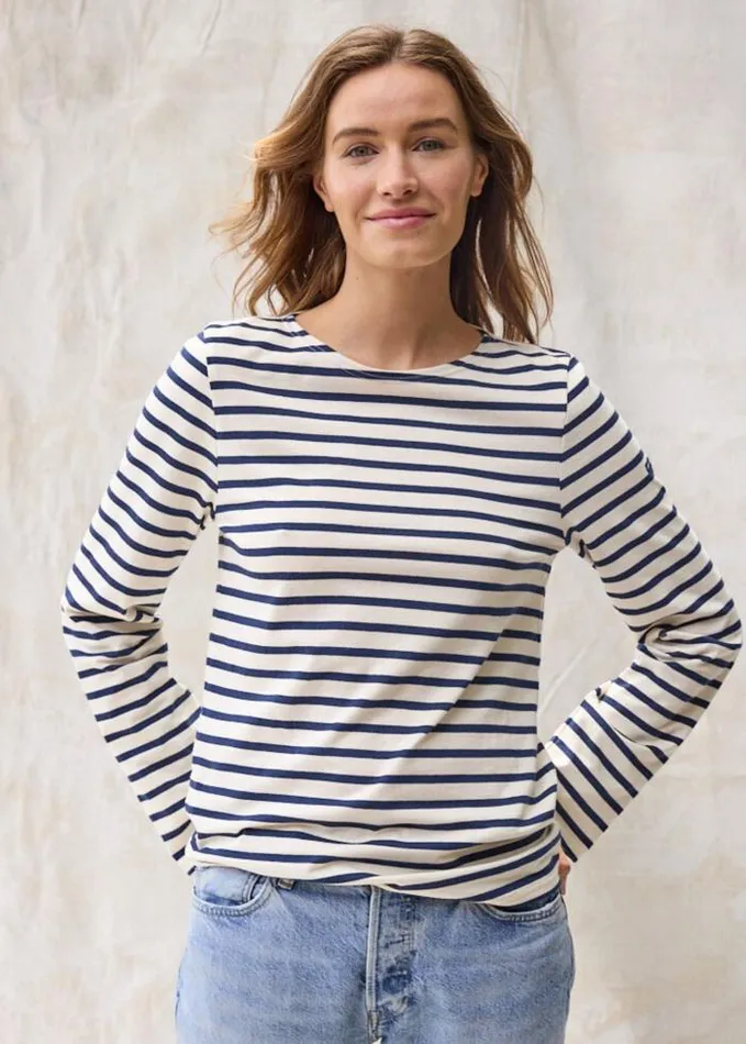 WomenMen Breton Striped Shirts Saint James MINQUIERS MODERN Ecru Navy