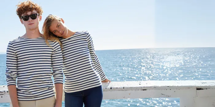 WomenMen Breton Striped Shirts Saint James MINQUIERS MODERN Ecru Navy