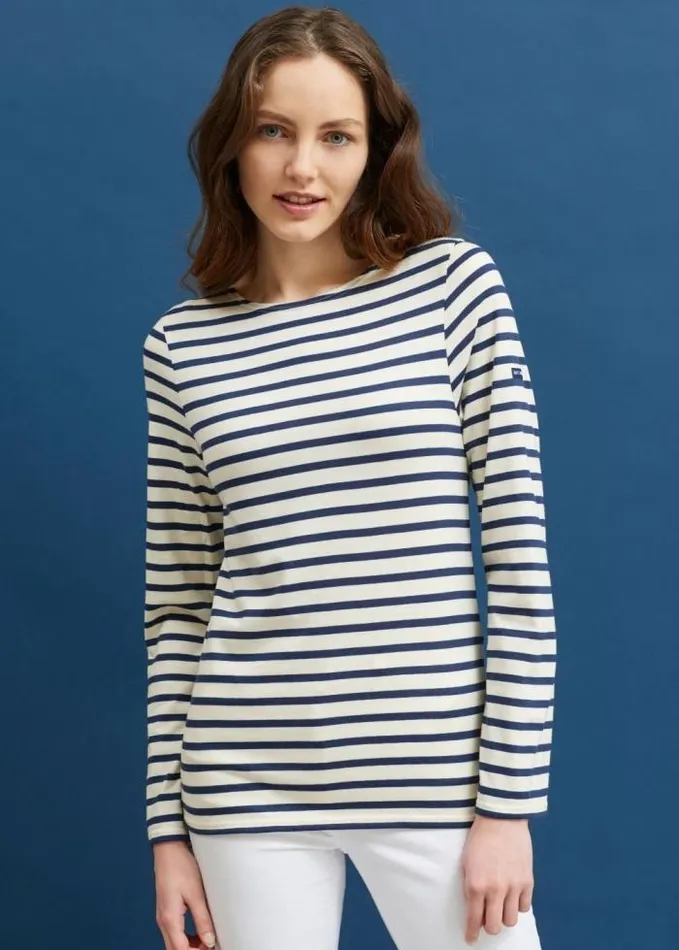 WomenMen Breton Striped Shirts Saint James MINQUIERS MODERN Ecru Navy
