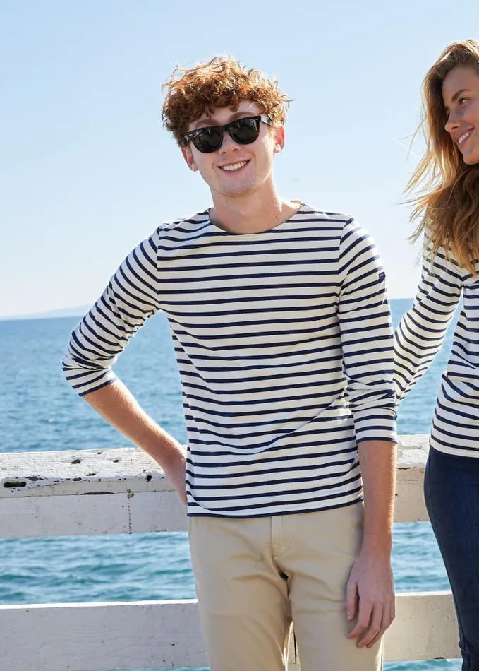 WomenMen Breton Striped Shirts Saint James MINQUIERS MODERN Ecru Navy