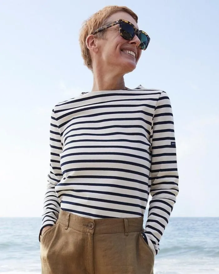 WomenMen Breton Striped Shirts Saint James MINQUIERS MODERN Ecru Navy