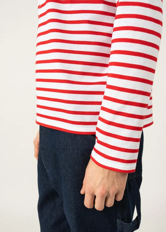 WomenMen Breton Striped Shirts Saint James MINQUIERS MODERN White Red