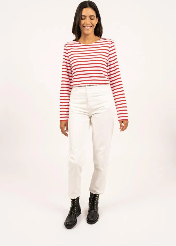 WomenMen Breton Striped Shirts Saint James MINQUIERS MODERN White Red