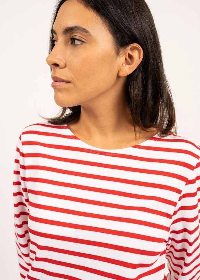 WomenMen Breton Striped Shirts Saint James MINQUIERS MODERN White Red
