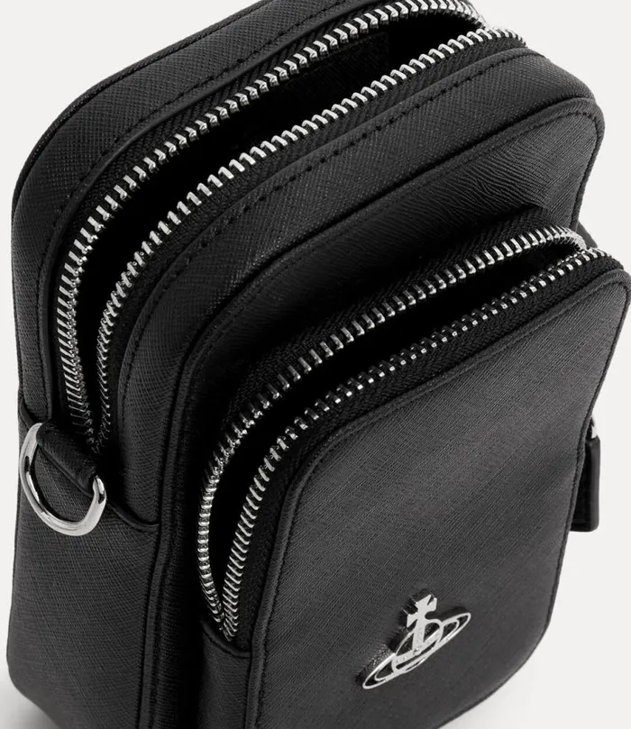 WomenMen Saffiano Phone Crossbody Bag Black Vivienne Westwood Crossbody Bags