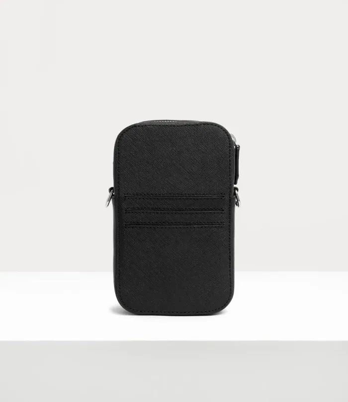 WomenMen Saffiano Phone Crossbody Bag Black Vivienne Westwood Crossbody Bags