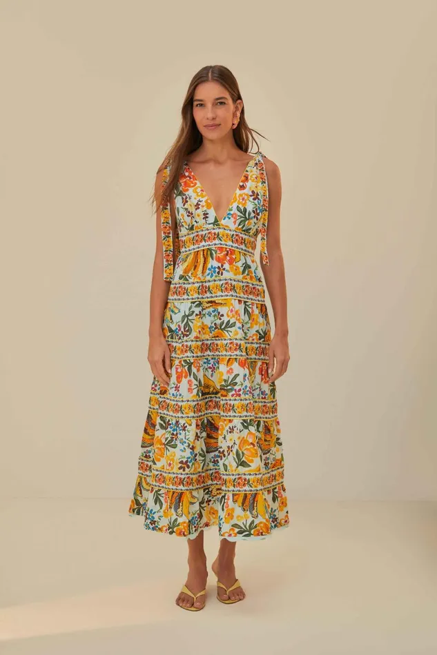 Women Midi Dresses Farm Rio Blue Spring Bananas Midi Dress