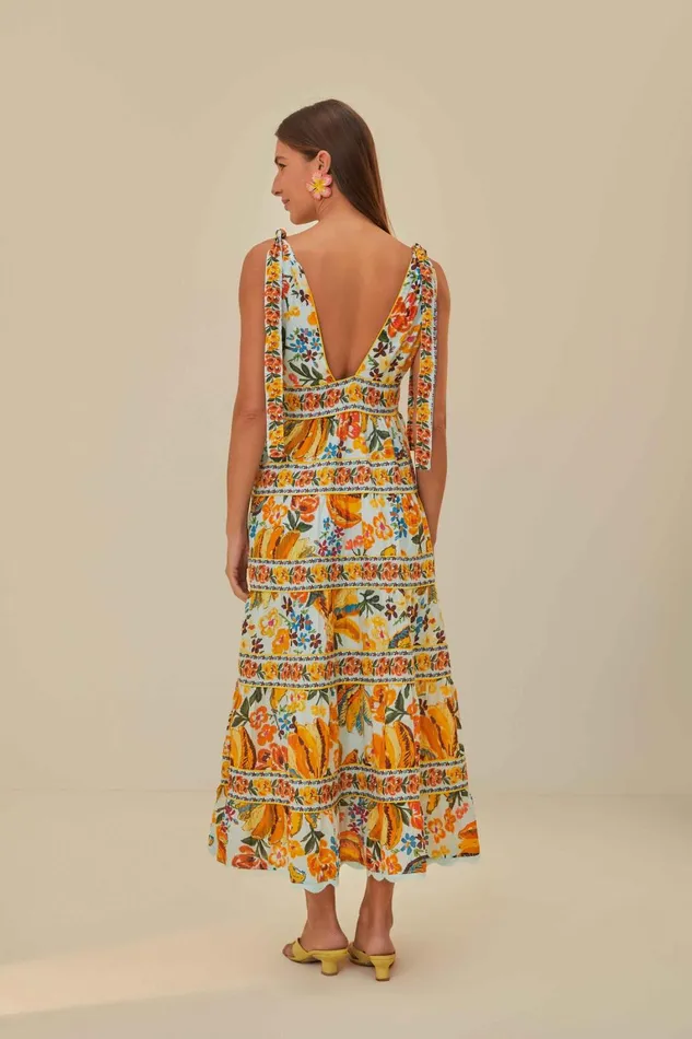 Women Midi Dresses Farm Rio Blue Spring Bananas Midi Dress