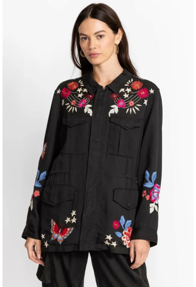 Women Mika Paris Drawstring Military Jacket Black Johnny Was Outerwear