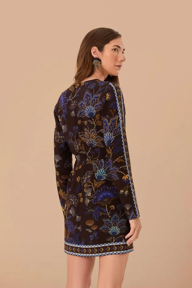 Women Mini Dresses Farm Rio Brown Embroidered Garden Lenzing Ecovero Viscose Wrap Mini Dress