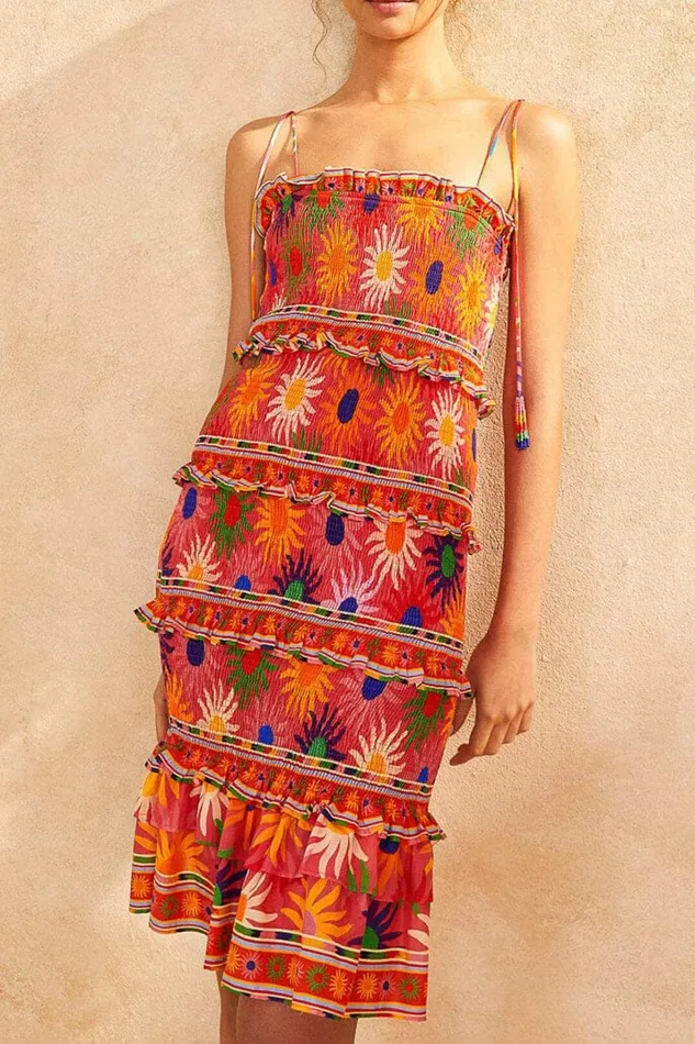 Women Mini Dresses Farm Rio Coral Summer Sun Mini Dress