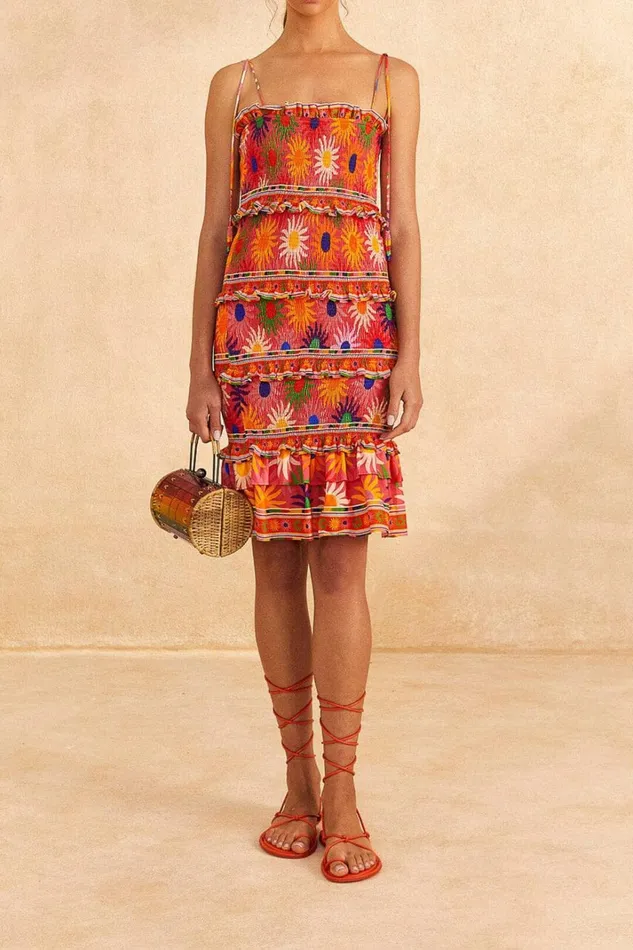 Women Mini Dresses Farm Rio Coral Summer Sun Mini Dress