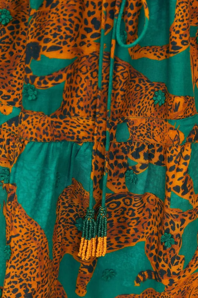 Women Mini Dresses Farm Rio Green Artsy Leopards Long Sleeve Mini Dress