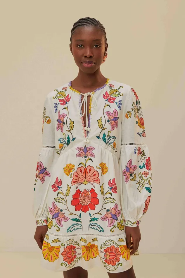 Women Mini Dresses Farm Rio OffWhite Floral Insects Mini Dress