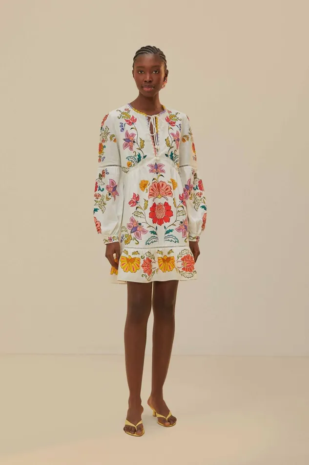 Women Mini Dresses Farm Rio OffWhite Floral Insects Mini Dress