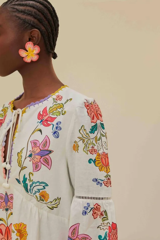 Women Mini Dresses Farm Rio OffWhite Floral Insects Mini Dress