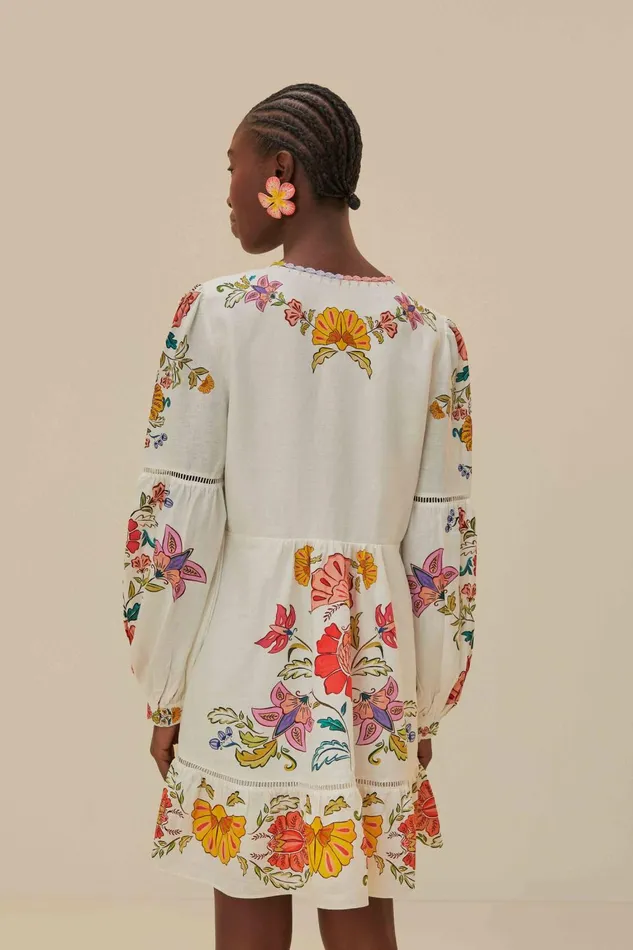 Women Mini Dresses Farm Rio OffWhite Floral Insects Mini Dress