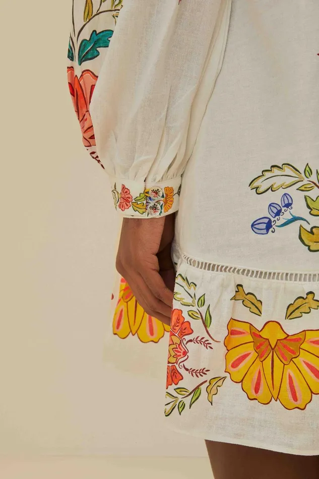 Women Mini Dresses Farm Rio OffWhite Floral Insects Mini Dress