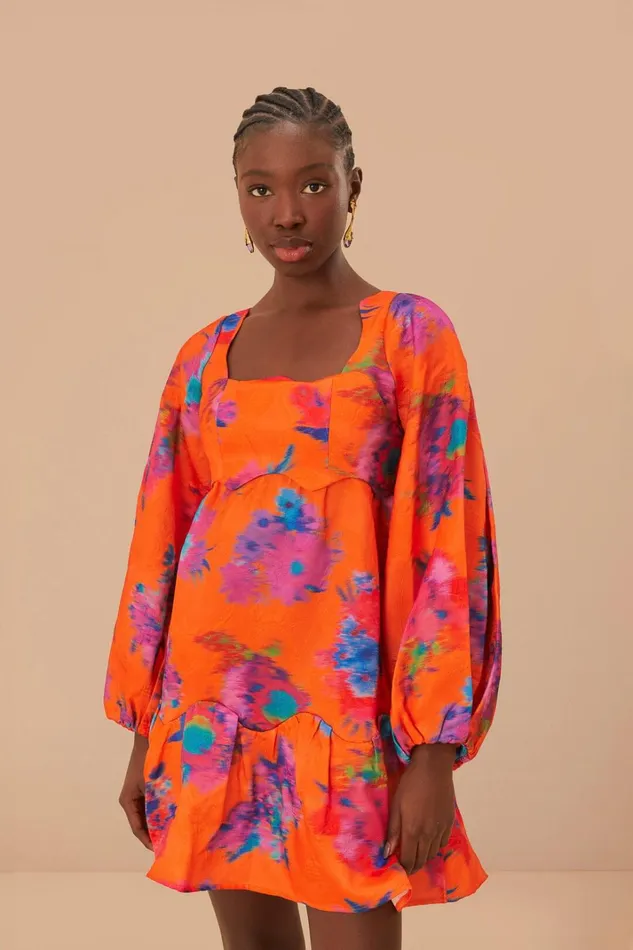 Women Mini Dresses Farm Rio Orange Bouquet Ikat Brocade Mini Dress