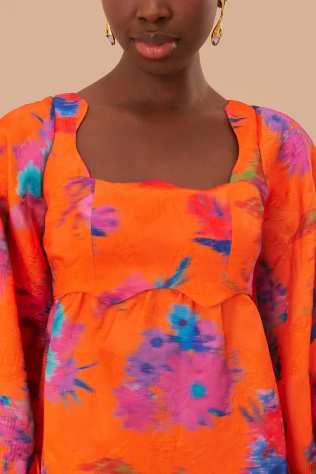 Women Mini Dresses Farm Rio Orange Bouquet Ikat Brocade Mini Dress