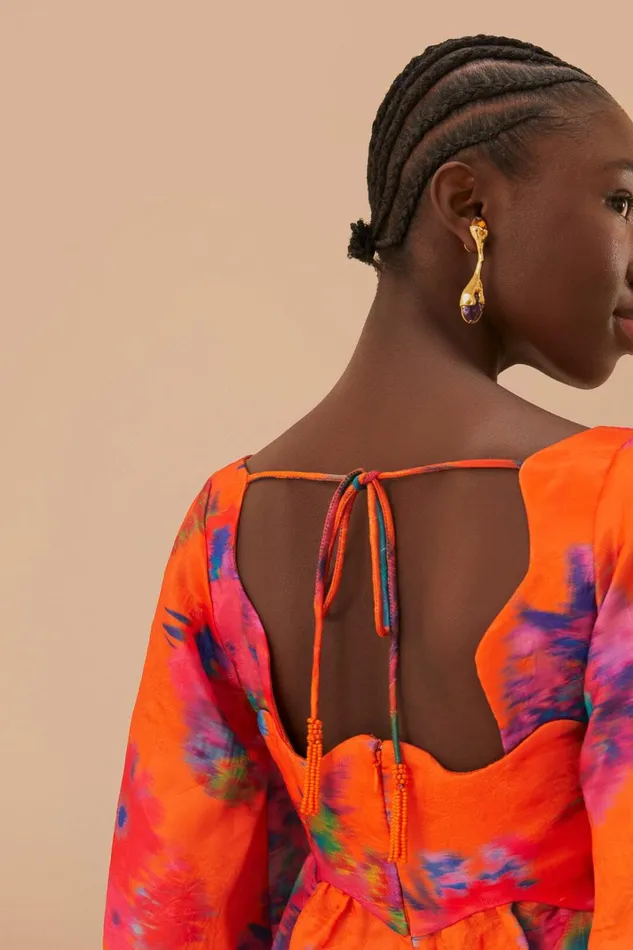 Women Mini Dresses Farm Rio Orange Bouquet Ikat Brocade Mini Dress
